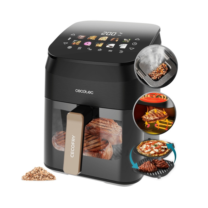 Cecotec Cecofry and Grill Smokin' 4500 Freidora sin Aceite 3 en 1 - 1900W - Ahumador Integrado - Coccion Rapida y Uniforme - Cap