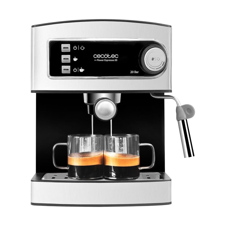 Cecotec Power Espresso 20 Cafetera Express Automatica - Potencia de 850W - Bomba de 20 Bares - Deposito de 1.5L - Doble Salida -