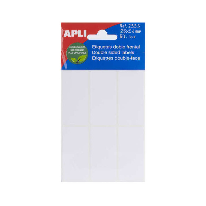 Apli Etiquetas Doble Frontal Blancas 26.0 x 54.0mm