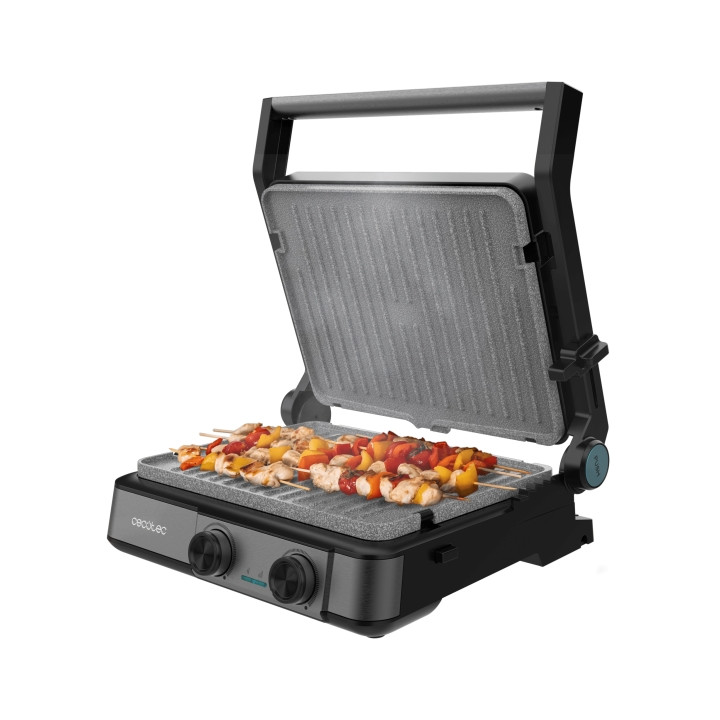 Cecotec Rock'nGrill 2200 Dual Parrilla Electrica - 2200W - Apertura 180º - Placas Antiadherentes Desmontables - Placas Reversibl