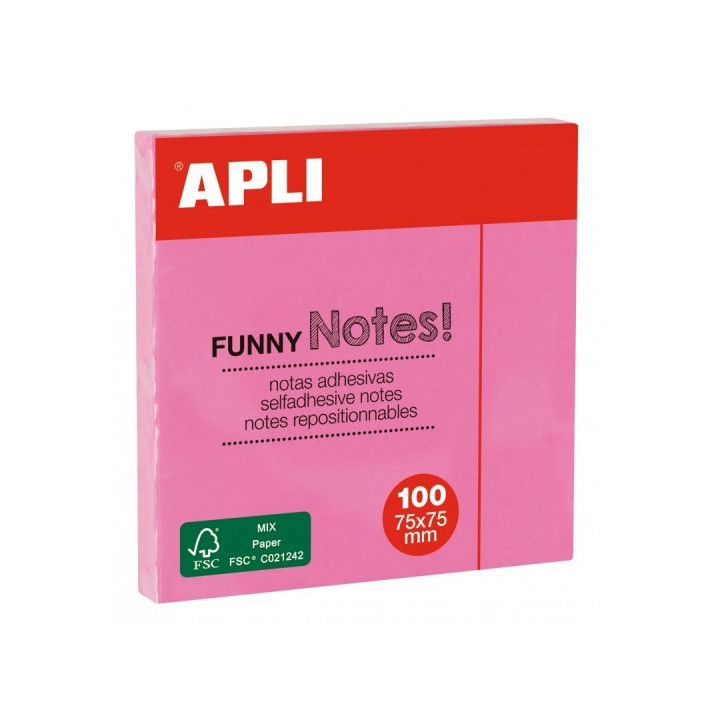 Apli Bloc de Notas Adhesivas - 100 Hojas - Papel Certificado FSC - Adhesivo Reposicionable - Color Rosa