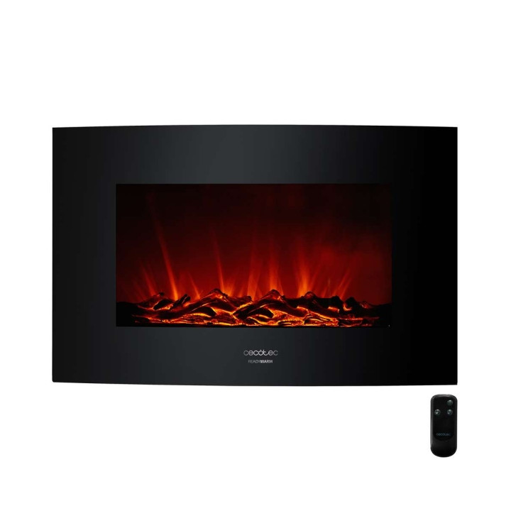 Cecotec Ready Warm 3510 Chimenea Electrica de 35" - 2000W - Cristal Templado Curvo - Control Remoto Incluido - Temporizador Prog