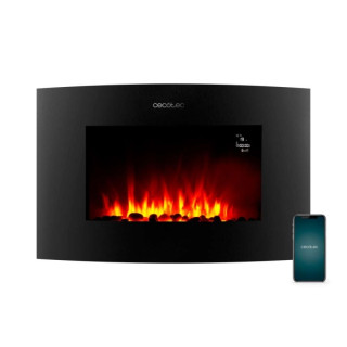 Cecotec ReadyWarm 3560 Chimenea Electrica de 35" - 2000W - Cristal Templado Curvo - Control Wi-Fi y Remoto - Calefaccion hasta 3