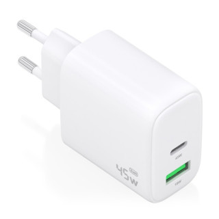 Aisens Cargador GAN 45W - 1xUSB-C PD3.0 QC4.0 y 1xUSB-A QC3.0 - Color Blanco