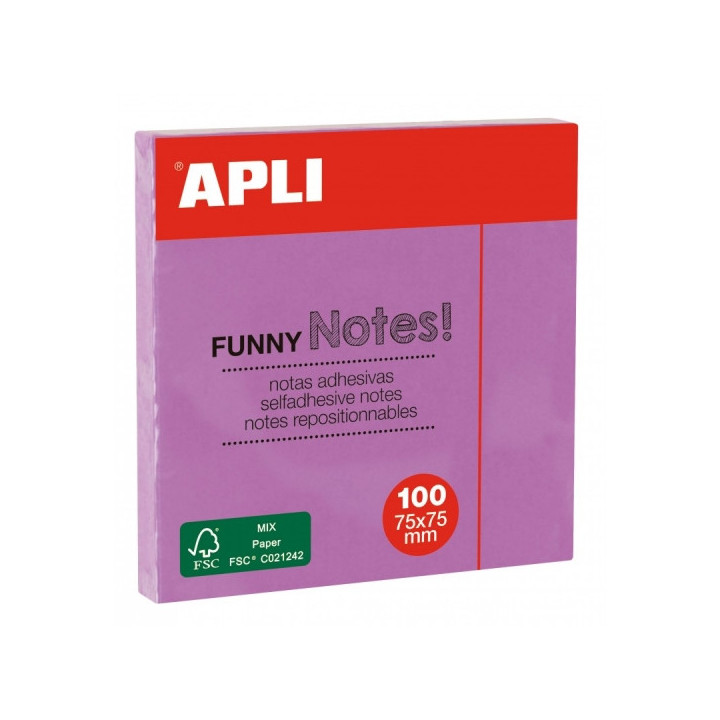 Apli Bloc de Notas Adhesivas - 100 Hojas - Papel Certificado FSC - Adhesivo Reposicionable - Color Violeta