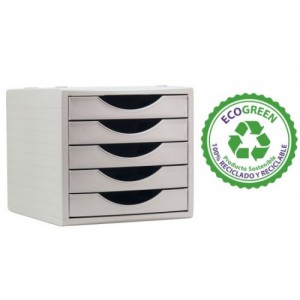 Módulo ecogreen 5 cajones blanco 100% reciclado y reciclable din a4 folio y subcarpeta medidas: 340x270x260 mm carcasa gris ...