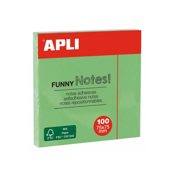 Apli Bloc de Notas Adhesivas - 100 Hojas - Papel Certificado FSC - Adhesivo Reposicionable - Color Verde Esmeralda