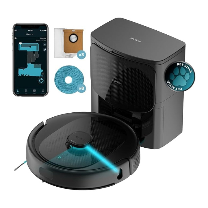 Cecotec Conga 9590 Spin Revolution Ultra Power Home Robot Aspirador con Base de Autovaciado - 10kPa - Navegacion Laser - Autonom