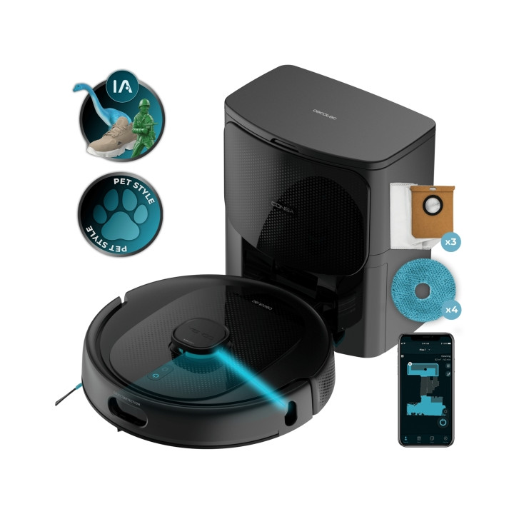 Cecotec Conga 9990 AI Spin Revolution Ultra Power Home Robot Aspirador 4 en 1 con Base de Autovaciado - 10kPa - Chip con IA - Mo