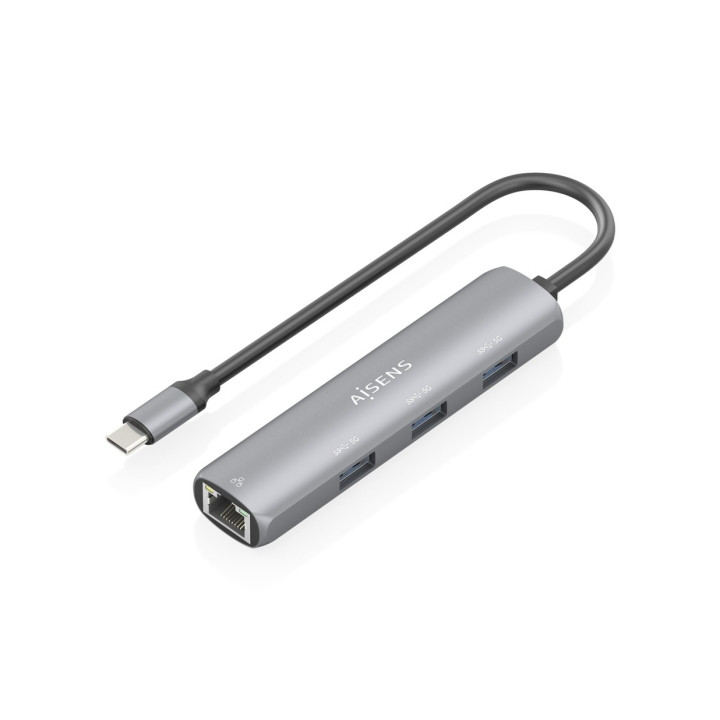 Aisens ASUC-4P038-GR Adaptador de Red USB-C a Ethernet Gigabit + Hub 3xUSB-A 3.0 - 15cm - Color Gris