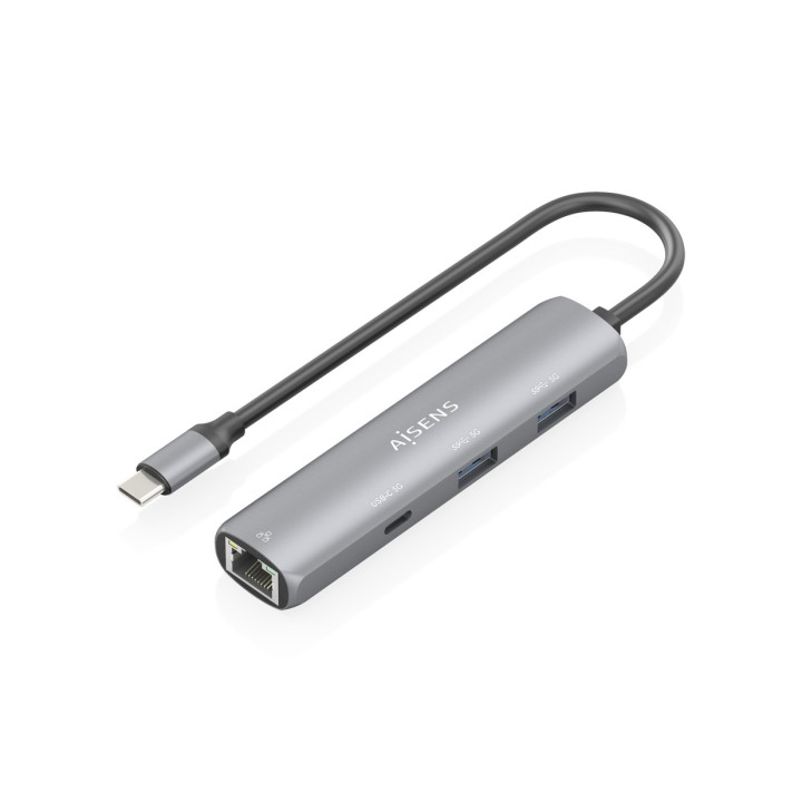 Aisens ASUC-4P039-GR Adaptador de Red USB-C a Ethernet Gigabit + Hub 1xUSB-C y 2xUSB-A 3.0 - 15cm - Color Gris
