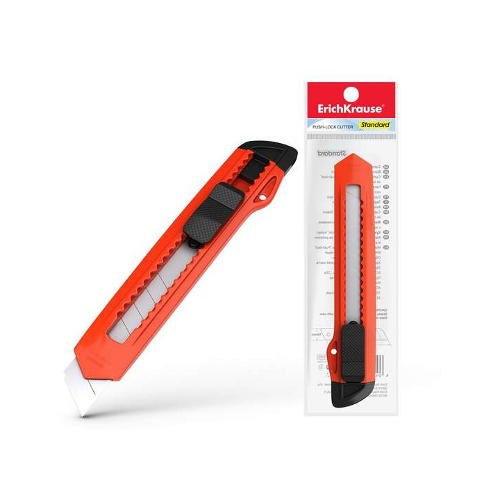 Erichkrause EasyCut Cuter con Fijador Push-Lock Standard 18mm - Sistema de Sujecion de Cuchilla con Seguro de Empuje - Cuchilla