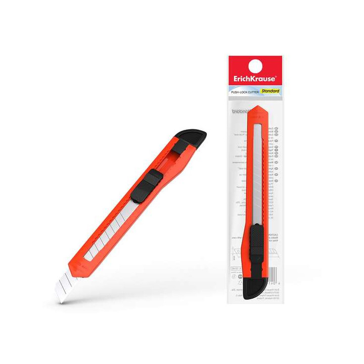 Erichkrause EasyCut Cuter con Fijador Push-Lock Standard 9mm - Sistema de Sujecion de Cuchilla con Seguro de Empuje - Cuchilla