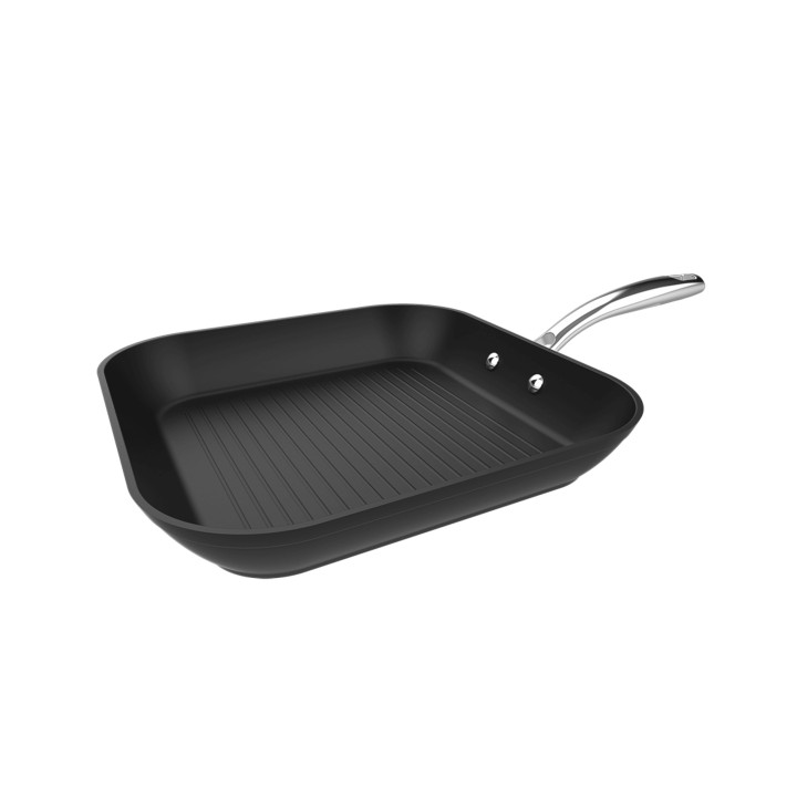 Cecotec Polka Fantasy Grill Silver Sarten Cuadrada de 28cm - Aluminio Forjado - Mango de Acero Inoxidable - Antiadherente - Libr