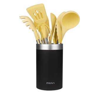 Cecotec Polka Experience Vulcano Pack de 9 Utensilios de Cocina - Mango de Acero y Caucho Termoplastico - Silicona Antiadherente