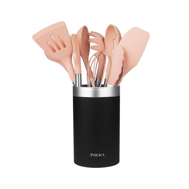 Cecotec Polka Experience Gravity Pack de 9 Utensilios de Cocina - Mango Acero y Caucho Termoplastico - Silicona Antiadherente -