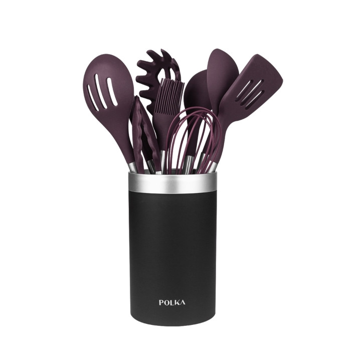 Cecotec Polka Experience Titan Pack de 9 Utensilios de Cocina - Mango de Acero y Caucho Termoplastico - Silicona Antiadherente -