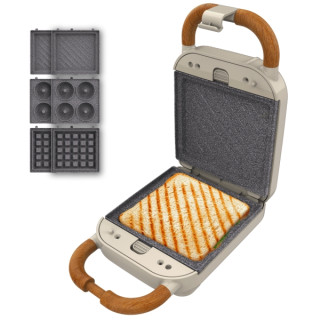 Cecotec Rock'nToast Retro One Beige Sandwichera 3 en 1 - 700W - Placas Intercambiables - Estilo Retro - Antiadherente - Asa y Ci