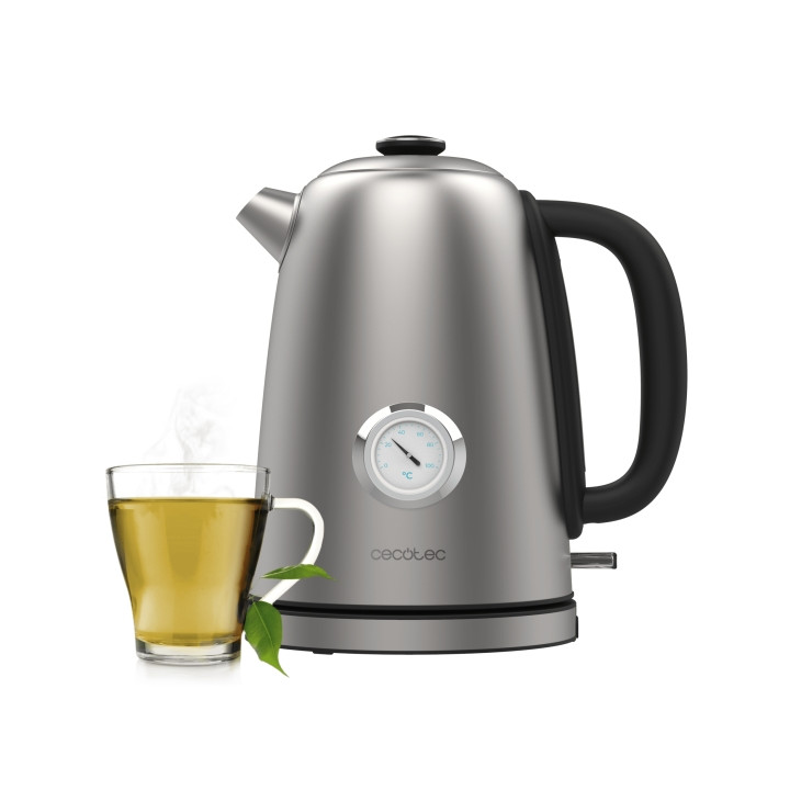 Cecotec Thermosense 620 Vintage Hervidor de Agua Electrico - Potencia de 2200W - Capacidad 1.7L - Acero Inoxidable - Termometro