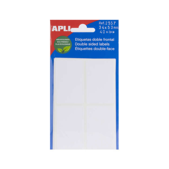 Apli Etiquetas Doble Frontal Blancas 34.0 x 53.0mm