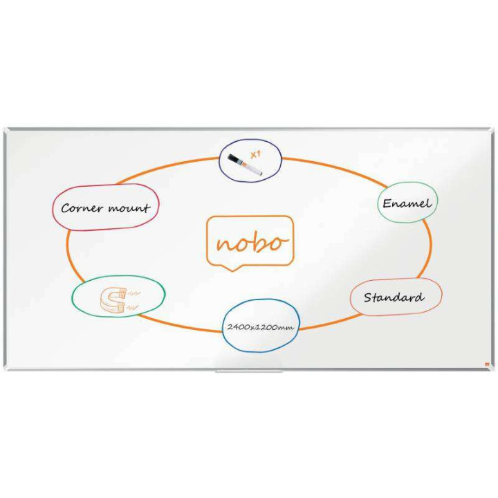 Nobo Premium Plus Pizarra Magnetica de Acero Vitrificado 2400x1200mm - Montaje en Esquina - Superficie de Borrado Superior - Co