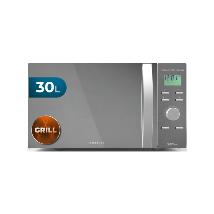 Cecotec Proclean 9110 Full Inox Microondas - 1000W - Capacidad 30L con Grill - Puerta de Espejo - Tecnologia 3Dwave Envolvente -