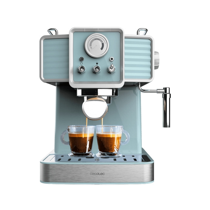 Cecotec Power Espresso 20 Tradizionale Light Blue Cafetera Expresso - 1350W - 20Bar - Manometro - Vaporizador Orientable - Capac