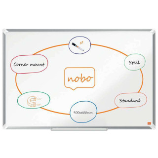 Nobo Premium Plus Pizarra Magnetica de Acero Lacado 900x600mm - Montaje en Esquinas - Superficie de Borrado Facil - Color Blanc