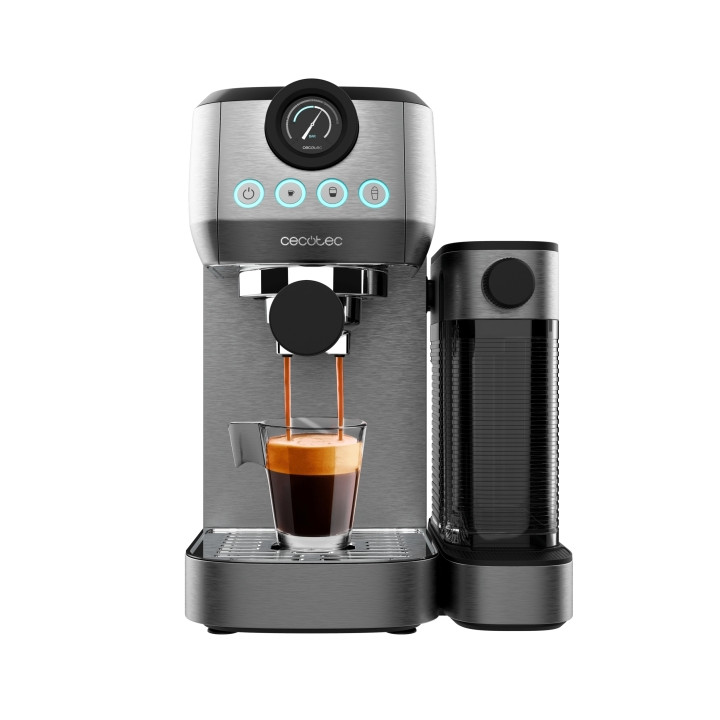 Cecotec Power Espresso 20 Steel Pro Latte Cafetera Expresso - 1350W - 20Bar - Calentamiento Rapido y Homogeneo - Deposito Leche