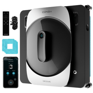 Cecotec Conga Windroid 1290 DoubleSpray Connected T Robot Limpiacristales - Incluye 3 Mopas - Navegacion Inteligente - Cuadrado