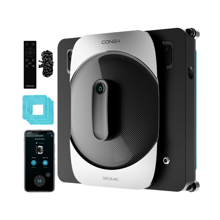 Cecotec Conga Windroid 1290 DoubleSpray Connected T Robot Limpiacristales - Incluye 3 Mopas - Navegacion Inteligente - Cuadrado