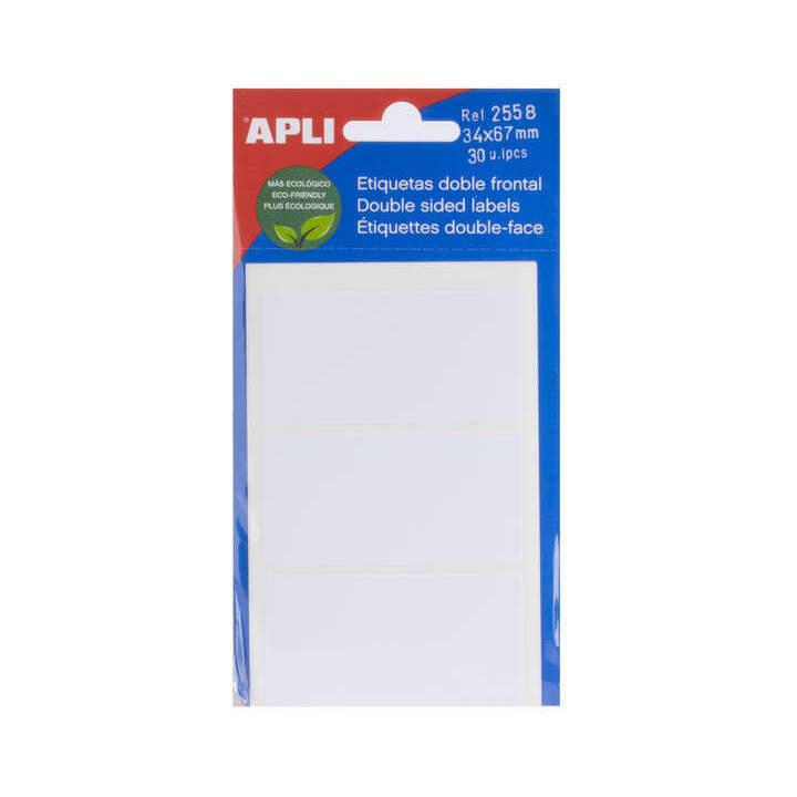Apli Etiquetas Doble Frontal Blancas 34.0 x 67.0mm