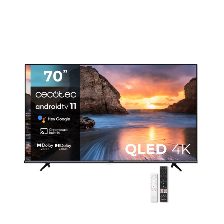 Cecotec V1+ series VQU11070+S Televisor Smart TV de 70" QLED 4K - Android TV 11 - Dolby Vision y Atmos - Subwoofer - HDR10 - Tec
