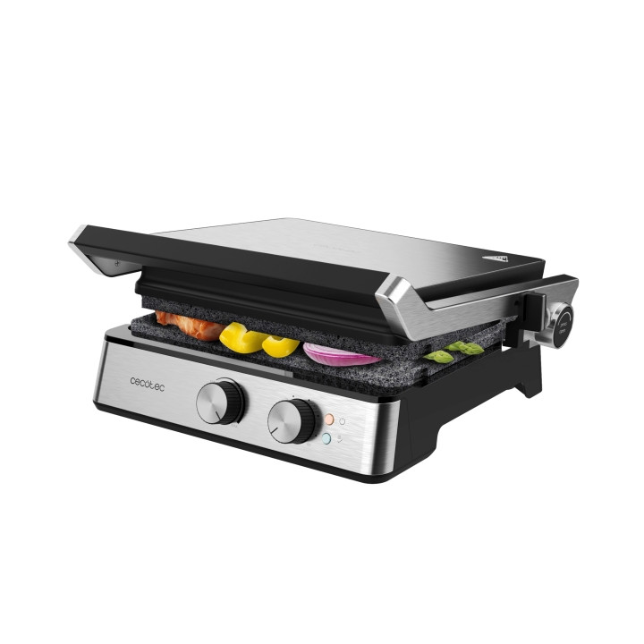 Cecotec Rock'nGrill Blaze Parrilla Electrica - Potencia de 2400W - Revestimiento Antiadherente - Apertura 180º - Temperatura Reg