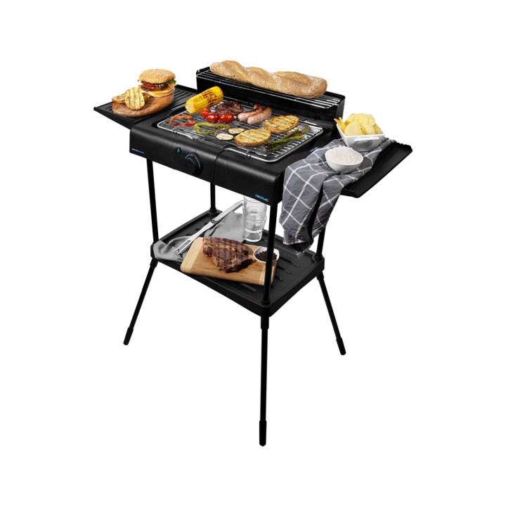Cecotec PerfectSteak 4250 Stand Barbacoa Electrica - 2400W - Parrilla de Acero Inoxidable - Soportes Laterales - Panel Cortavien
