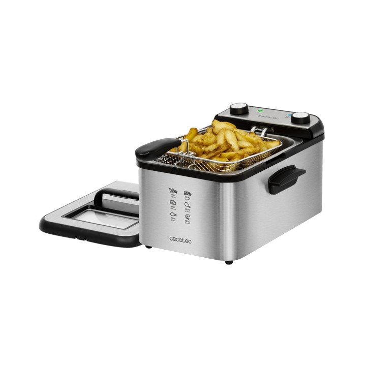 Cecotec Cleanfry Infinity 3000 Freidora Electrica - Potencia de 2400W - Capacidad de 3L - Filtro Incluido - Tapa con Ventana - T