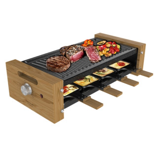 Cecotec Cheese and Grill 8200 Wood Black Raclette - 1200W - 8 Sartenes Antiadherentes - Placa Antiadherente de Acero - Superfici