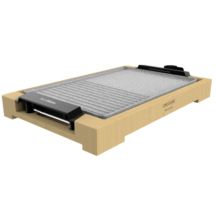 Cecotec Tasty and Grill 2000 Bamboo MixStone Plancha Electrica - 2000W - Grill y Plancha - Antiadherente - Bambu Natural - Termo