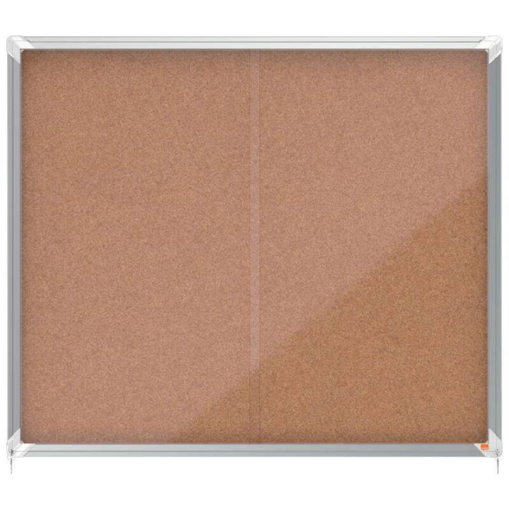 Nobo Premium Plus Vitrina de Puerta Corredera con Fondo de Corcho 15xA4 - Cerradura de Esquina Integrada - Superficie Autorrepa