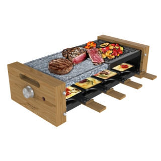 Cecotec Cheese and Grill 8400 Wood MixGrill Raclette - 1200W - 8 Sartenes Antiadherentes - Grill y Plancha - Termostato - Placas