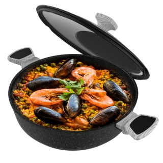 Cecotec Polka Exclusive Wood and Rock Olla Baja de Aluminio Forjado de 28cm - Capacidad de 4L - Revestimiento Antiadherente - Co