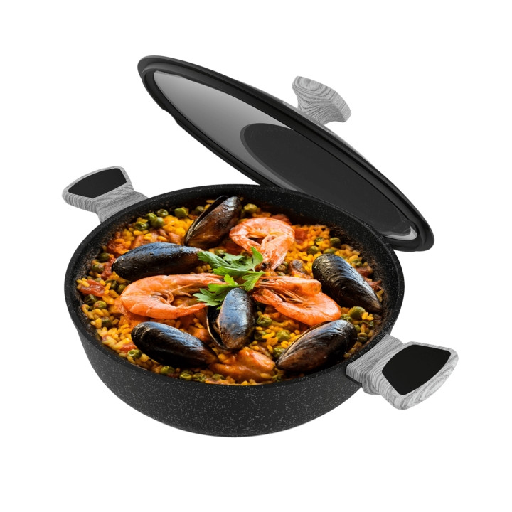 Cecotec Polka Exclusive Wood and Rock Olla Baja de Aluminio Forjado de 28cm - Capacidad de 4L - Revestimiento Antiadherente - Co