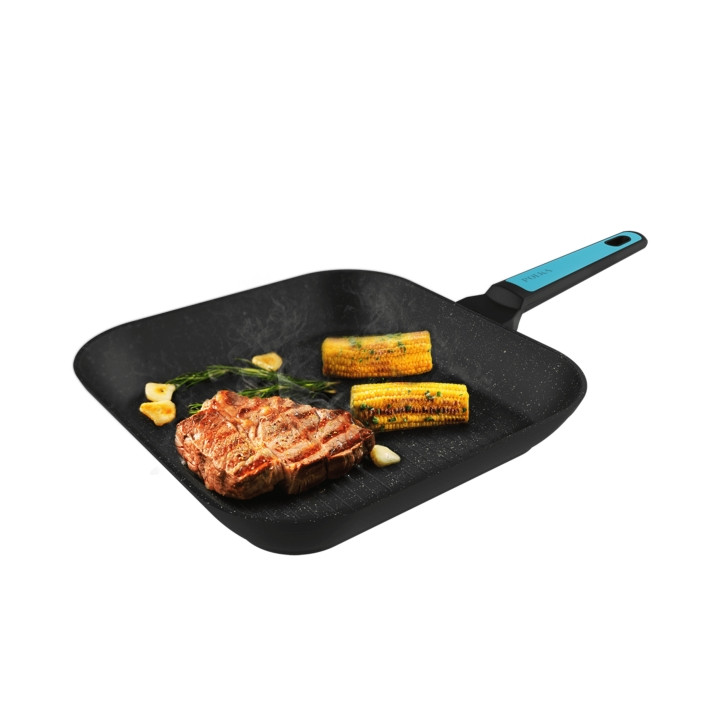 Cecotec Polka Platinum Grill Thunder Sarten Cuadrada de 28cm - Aluminio Forjado - Teflon Antiadherente - Libre de PFOA - Compati