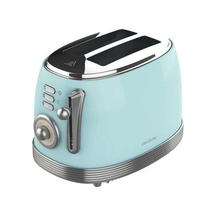 Cecotec Toast & Taste 800 Vintage Light Blue Tostadora Electrica 850W - 6 Niveles - 2 Ranuras Cortas Extraanchas - Capacidad par