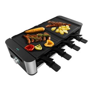 Cecotec Cheese and Grill 16000 Inox Black Raclette - 1400W - Amplia Superficie de 40x22cm - Termostato - 8 Sartenes Antiadherent