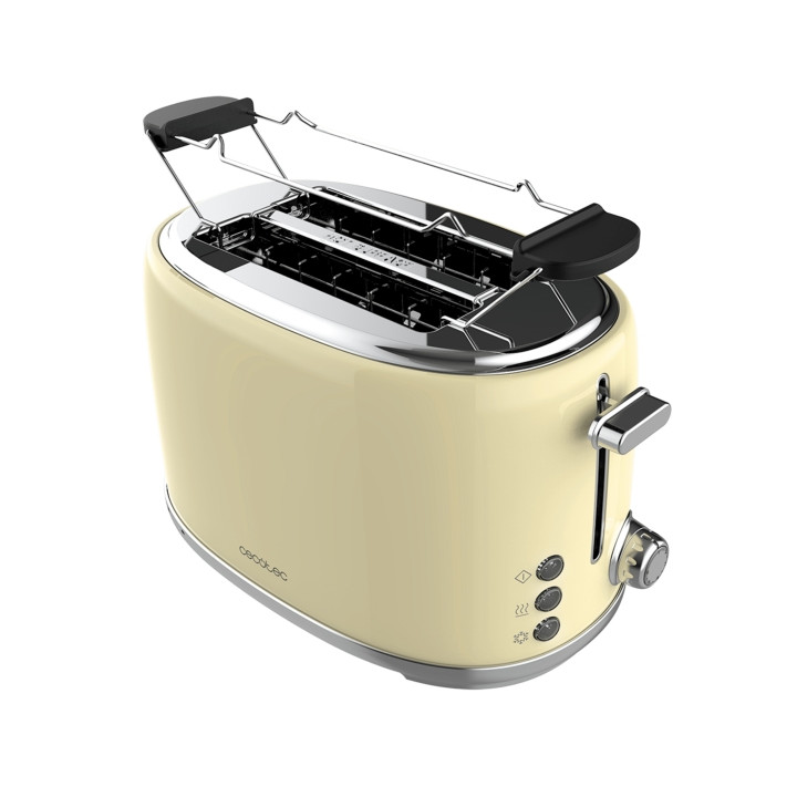 Cecotec Toast and Taste 1000 Retro Double Tostadora de Doble Ranura - 980W - Ranura Ancha - Acero Inoxidable - Autocentrado - Ba
