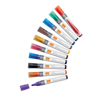 Nobo Pack de 10 Rotuladores para Pizarra Blanca - Punta Redonda 3mm - Tinta Liquida - Ventana para Ver el Nivel de Tinta - Colo