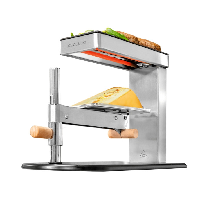 Cecotec Cheese and Grill 6000 Inox Raclette con Funcion Grill - 600W - Incluye Espatulas de Madera - Acero Inoxidable - Termosta