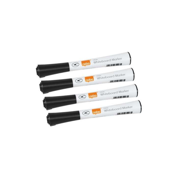Nobo Gilde Pack de 4 Rotuladores para Pizarra Blanca - Punta Fina 1mm - Tinta con Poco Olor - Color Negro