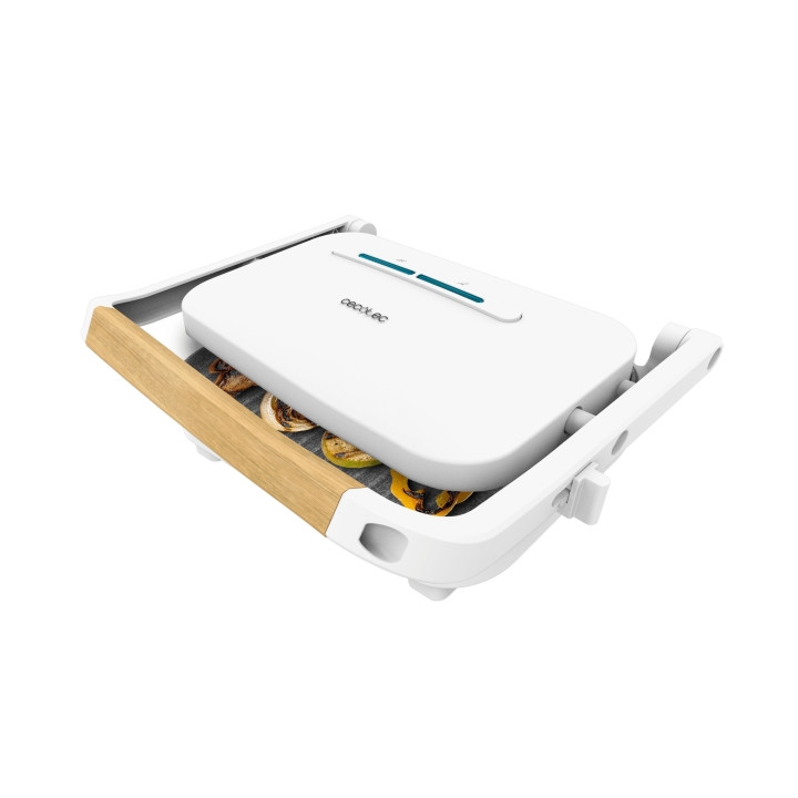 Cecotec Rock'nGrill 1300 WoodW Parrilla Electrica - Potencia de 1300W - Revestimiento Antiadherente - Base Antideslizante - Plac